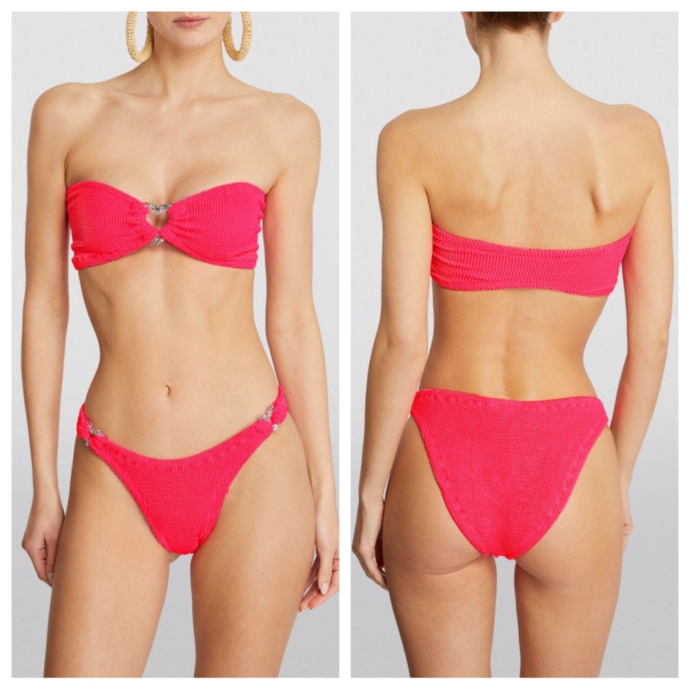 Hunza G Pink Glitter Heart Nicole Crinkle Bikini Set One Size - Picture 7 of 15
